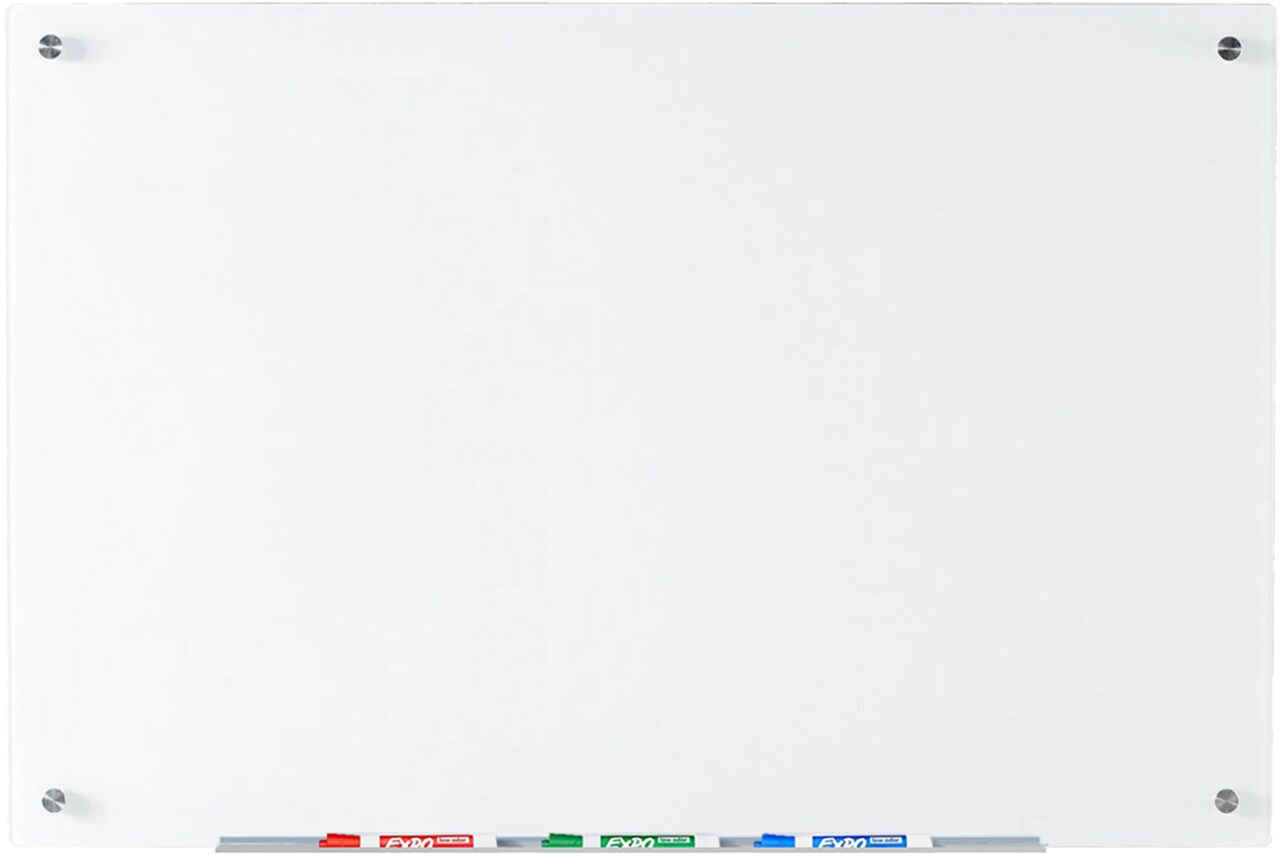 Audio-Visual Direct Magnetic Ultra White Glass Dry-Erase Board Set Includes Magnets, Hardware & Marker Tray